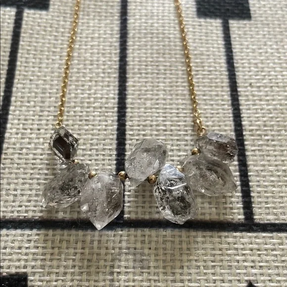 Raw 7 Herkimer Stone Gold Filled Bar and Beaded 20 inch Cable Chain Necklace